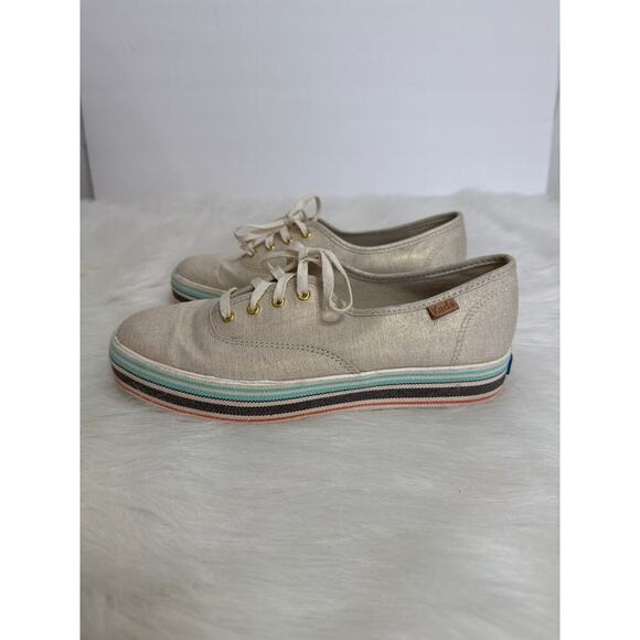 Keds Foxing Triple Stripes Teal Brown Orange Brushed Metallic Gold Sneakers - Picture 5 of 9
